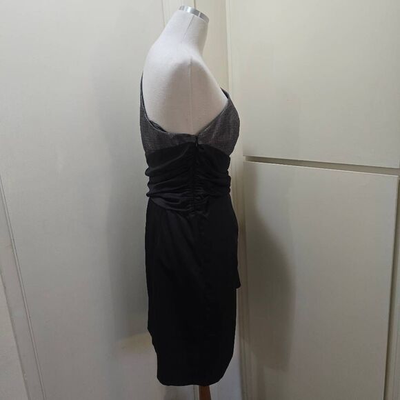 Maggy London Black Satin/Dark Silver Lamé Cocktail 1 Shoulder Dress, EUC, S.14 - Picture 5 of 13
